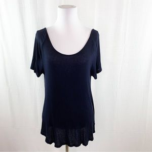 Lush short sleeve scoop neck open back top